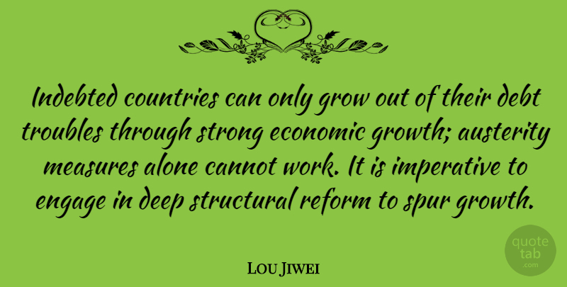 Lou Jiwei Quote About Alone, Austerity, Cannot, Countries, Economic: Indebted Countries Can Only Grow...