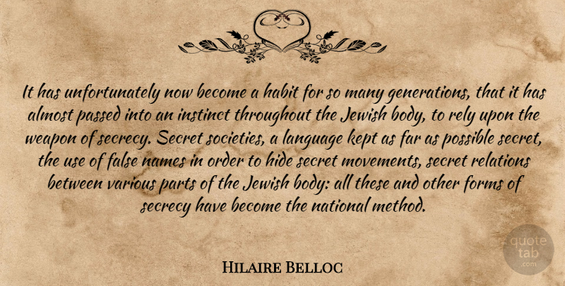 Hilaire Belloc Quote About Order, Names, Rely Upon: It Has Unfortunately Now Become...