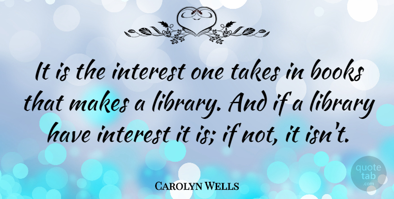 Carolyn Wells Quote About Book, Library, Interest: It Is The Interest One...