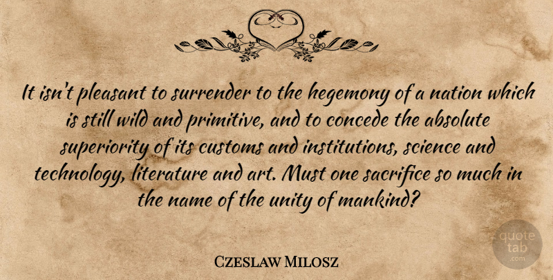 Czeslaw Milosz Quote About Art, Sacrifice, Technology: It Isnt Pleasant To Surrender...