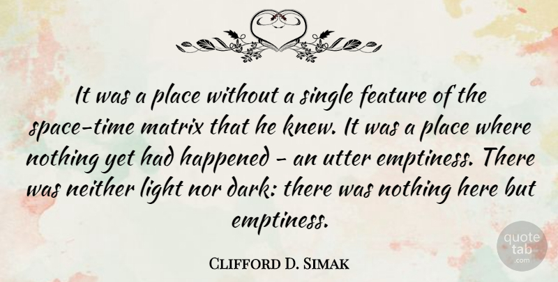 Clifford D. Simak Quote About Feature, Happened, Light, Matrix, Neither: It Was A Place Without...