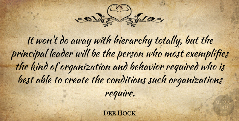 Dee Hock Quote About Organization, Leader, Hierarchy: It Wont Do Away With...