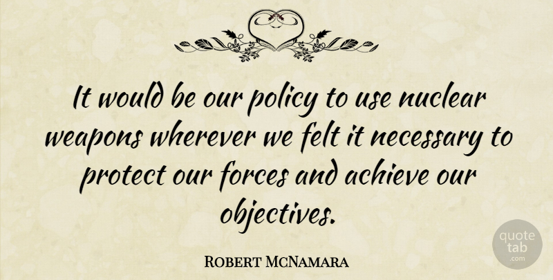 Robert McNamara Quote About Nuclear, Use, Weapons: It Would Be Our Policy...