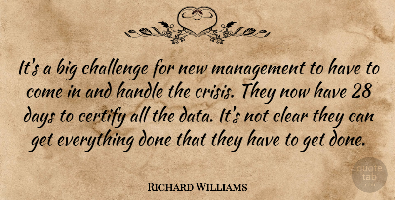 Richard Williams Quote About Challenge, Clear, Days, Handle, Management: Its A Big Challenge For...