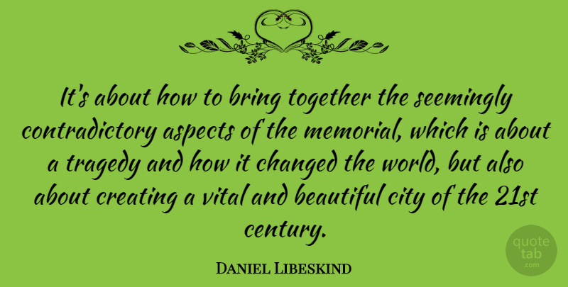 Daniel Libeskind Quote About Beautiful, Cities, Creating: Its About How To Bring...