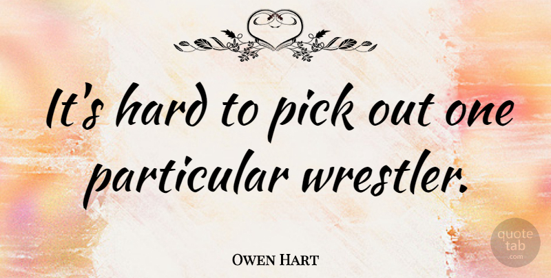 Owen Hart Quote About Wrestler, Particular, Hard: Its Hard To Pick Out...