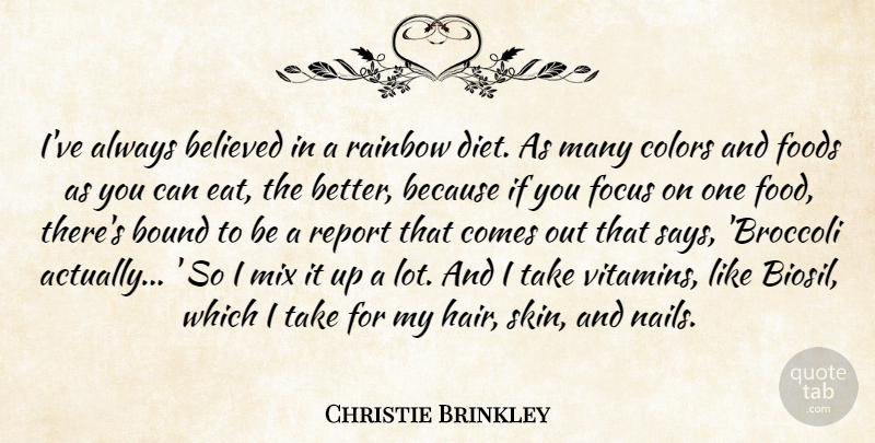 Christie Brinkley Quote About Believed, Bound, Colors, Diet, Food: Ive Always Believed In A...