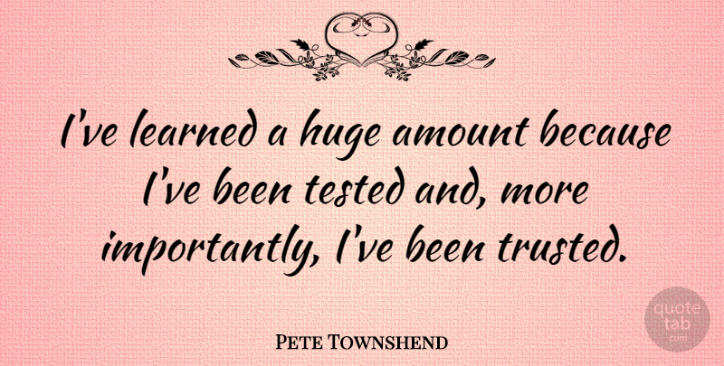 Pete Townshend Quote About Ive Learned, Huge, Tested: Ive Learned A Huge Amount...