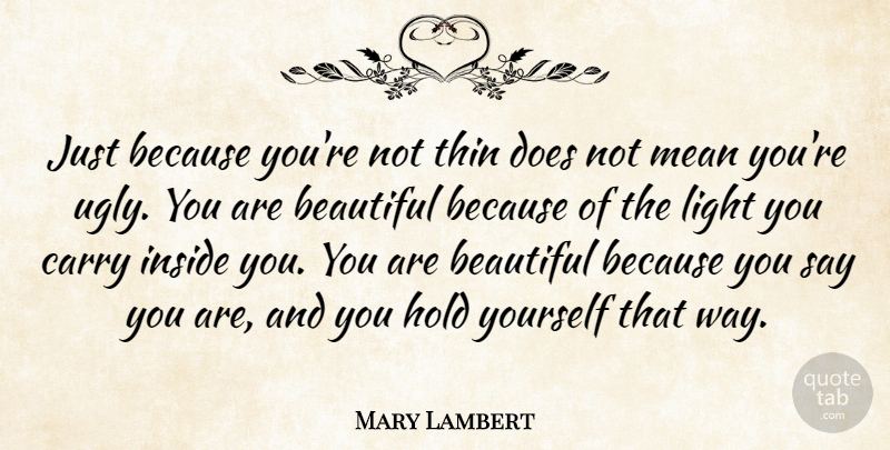Mary Lambert Quote About Carry, Hold, Inside, Thin: Just Because Youre Not Thin...
