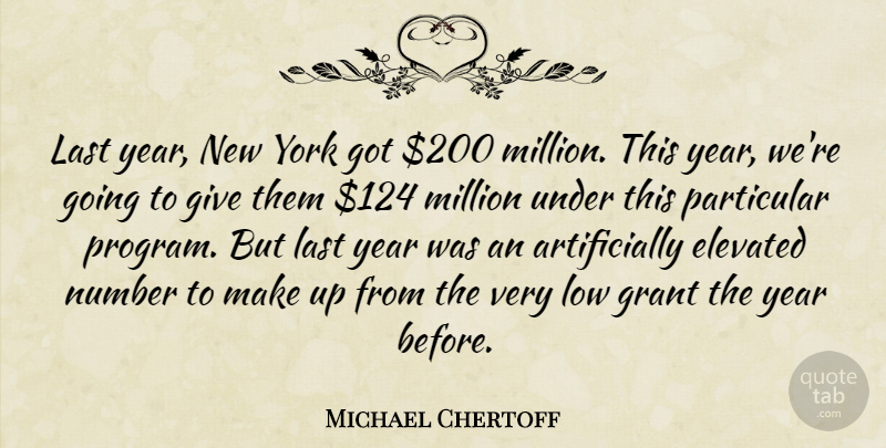 Michael Chertoff Quote About Elevated, Grant, Low, Million, Particular: Last Year New York Got...