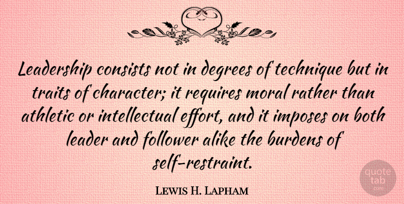Lewis H. Lapham Quote About Leadership, Integrity, Character: Leadership Consists Not In Degrees...