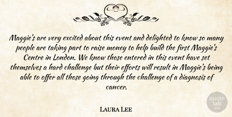 Laura Lee Quote About Build, Centre, Challenge, Delighted, Diagnosis: Maggies Are Very Excited About...