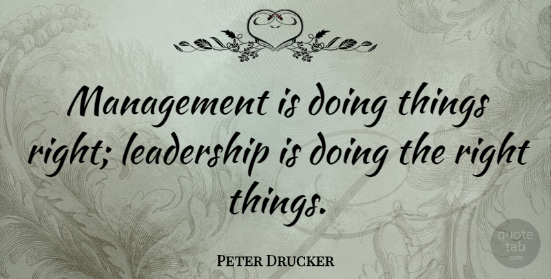 Peter Drucker Quote About Inspirational, Change, Leadership: Management Is Doing Things Right...