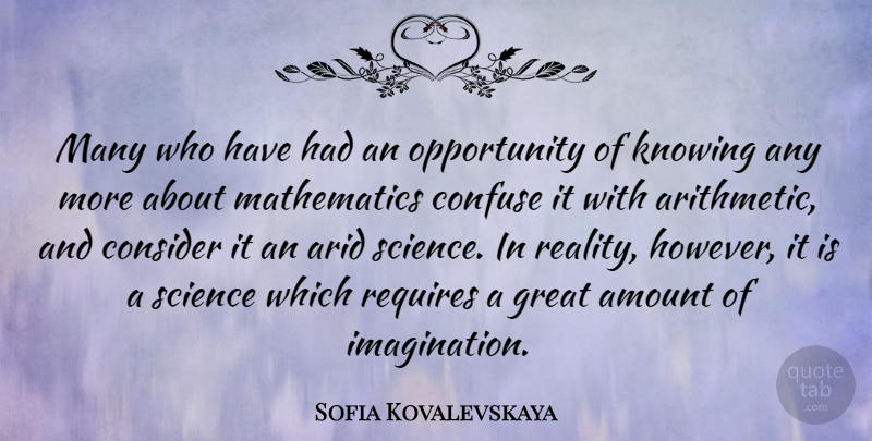 Sofia Kovalevskaya Quote About Amount, Arid, Confuse, Consider, Great: Many Who Have Had An...