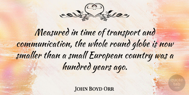 John Boyd Orr Quote About Country, Communication, Years: Measured In Time Of Transport...