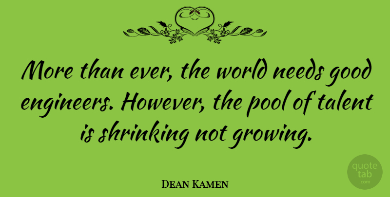 Dean Kamen Quote About Shrinking, World, Growing: More Than Ever The World...