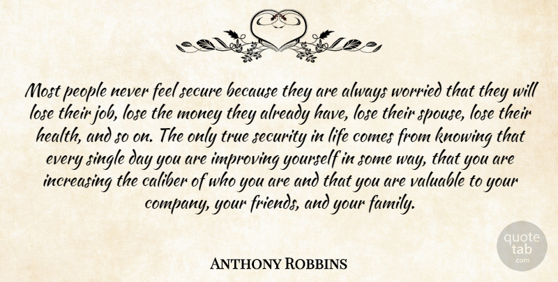 Tony Robbins Quote About Jobs, Knowing, People: Most People Never Feel Secure...