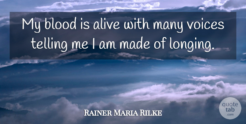 Rainer Maria Rilke Quote About Voice, Blood, Alive: My Blood Is Alive With...