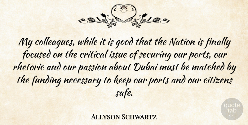 Allyson Schwartz Quote About Citizens, Critical, Dubai, Finally, Focused: My Colleagues While It Is...