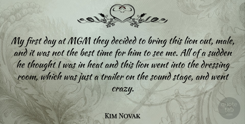 Kim Novak Quote About Best, Bring, Decided, Dressing, Heat: My First Day At Mgm...