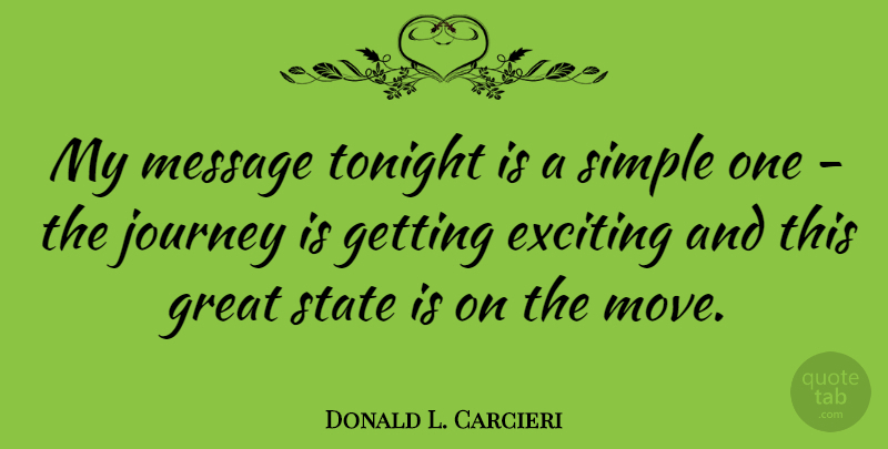 Donald L. Carcieri Quote About Exciting, Great, Message, State, Tonight: My Message Tonight Is A...