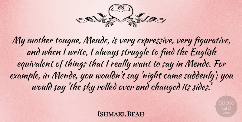 Ishmael Beah Quote About Came, Changed, English, Equivalent: My Mother Tongue Mende Is...