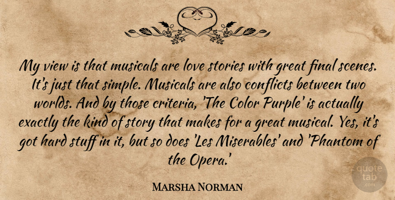 Marsha Norman Quote About Simple, Views, Color: My View Is That Musicals...