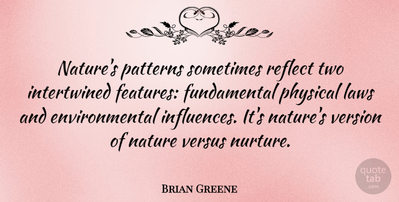 Brian Greene Quote About Law, Two, Environmental: Natures Patterns Sometimes Reflect Two...