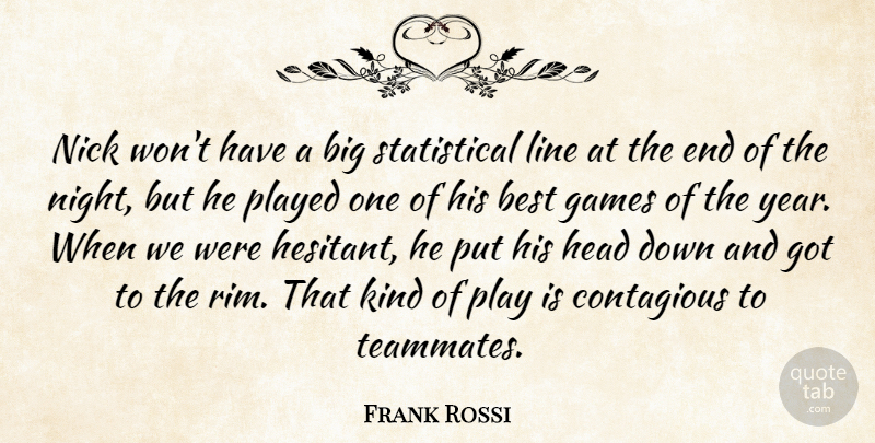Frank Rossi Quote About Best, Contagious, Games, Head, Line: Nick Wont Have A Big...
