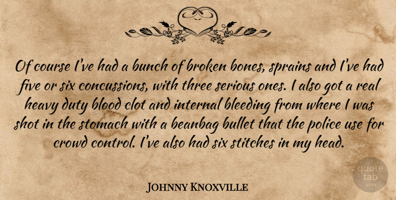 Johnny Knoxville Quote About Bleeding, Blood, Bullet, Bunch, Course: Of Course Ive Had A...