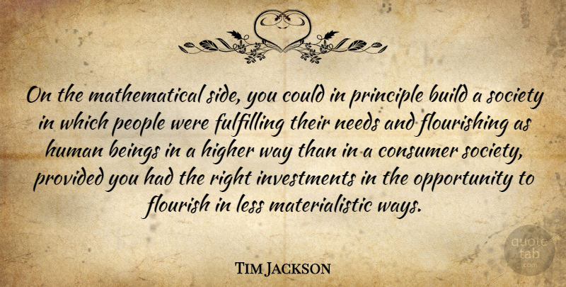 Tim Jackson Quote About Beings, Flourish, Fulfilling, Higher, Human: On The Mathematical Side You...