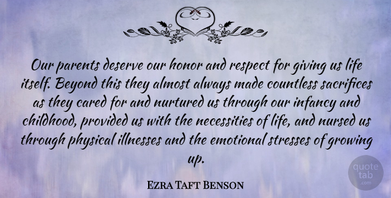 Ezra Taft Benson Quote About Growing Up, Stress, Sacrifice: Our Parents Deserve Our Honor...