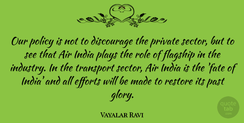 Vayalar Ravi Quote About Fate, Past, Air: Our Policy Is Not To...