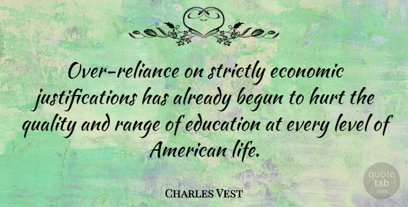 Charles Vest Quote About American Educator, Begun, Economic, Education, Hurt: Over Reliance On Strictly Economic...