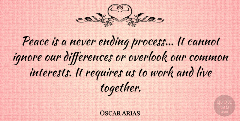 Oscar Arias Quote About Peace, Differences, Together: Peace Is A Never Ending...
