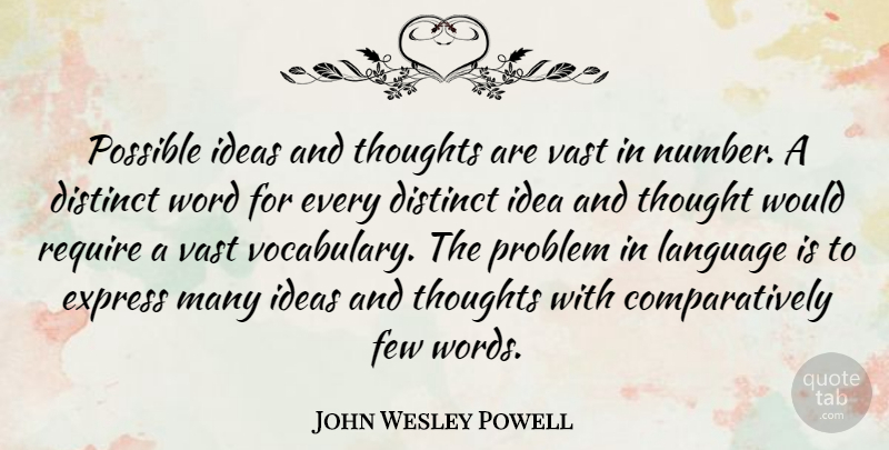 John Wesley Powell Quote About Distinct, Express, Few, Ideas, Possible: Possible Ideas And Thoughts Are...
