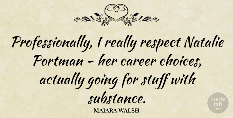 Maiara Walsh Quote About Natalie, Respect, Stuff: Professionally I Really Respect Natalie...