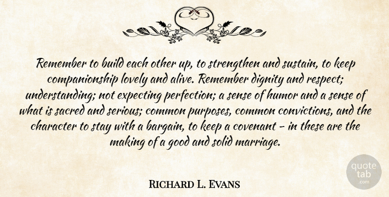 Richard L. Evans Quote About Character, Common Purpose, Perfection: Remember To Build Each Other...