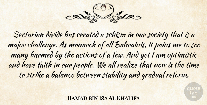 Hamad bin Isa Al Khalifa Quote About Actions, Balance, Created, Divide, Faith: Sectarian Divide Has Created A...