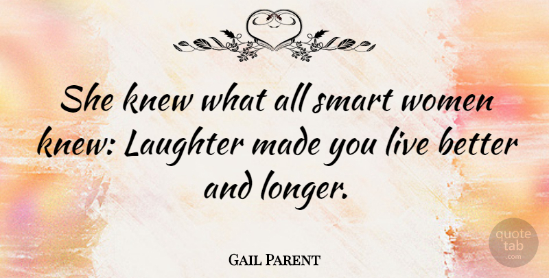 Gail Parent Quote About Laughter, Smart, Smart Women: She Knew What All Smart...