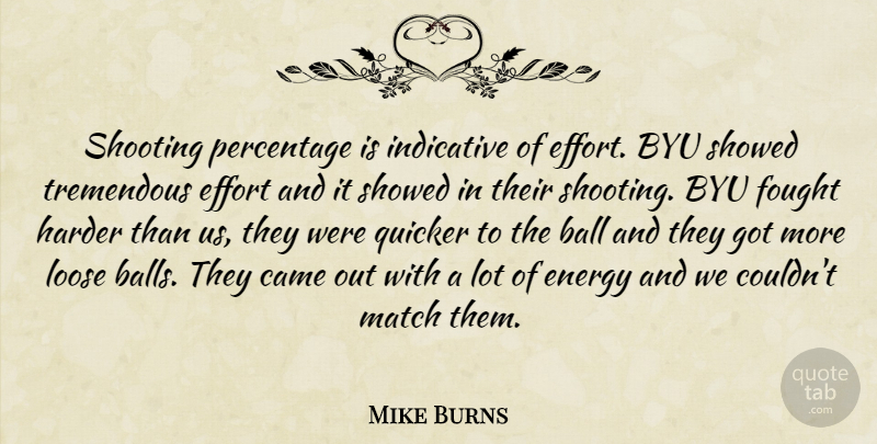 Mike Burns Quote About Ball, Came, Effort, Energy, Fought: Shooting Percentage Is Indicative Of...