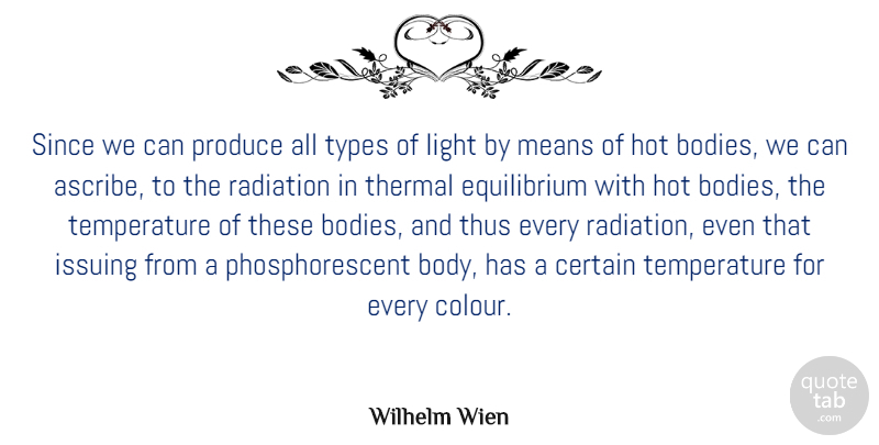 Wilhelm Wien Quote About Certain, Hot, Means, Produce, Radiation: Since We Can Produce All...