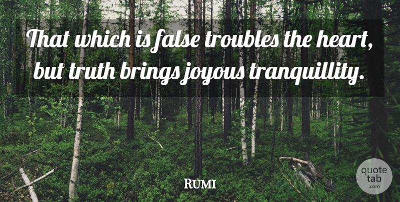 Rumi Quote About False, Joyous, Troubles, Truth: That Which Is False Troubles...