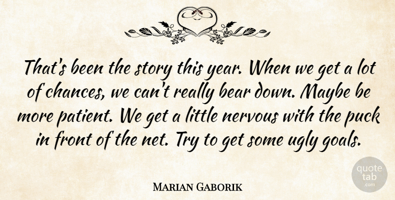 Marian Gaborik Quote About Bear, Front, Maybe, Nervous, Puck: Thats Been The Story This...