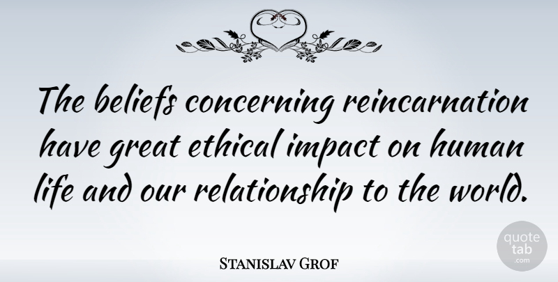 Stanislav Grof Quote About Impact, World, Belief: The Beliefs Concerning Reincarnation Have...