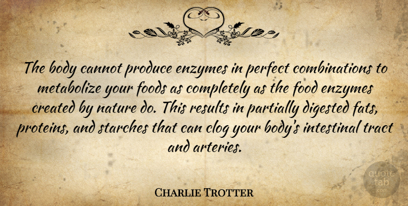 Charlie Trotter Quote About Body, Cannot, Created, Food, Foods: The Body Cannot Produce Enzymes...