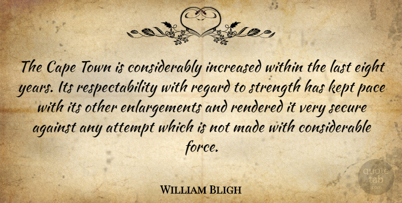 William Bligh Quote About Eight, Years, Capes: The Cape Town Is Considerably...