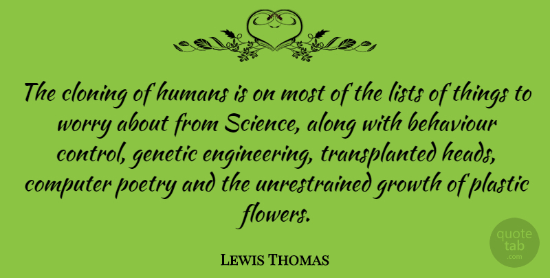Lewis Thomas Quote About Along, Behaviour, Cloning, Computer, English Scientist: The Cloning Of Humans Is...