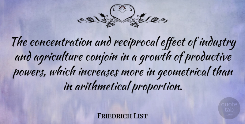 Friedrich List Quote About Agriculture, Growth, Proportion: The Concentration And Reciprocal Effect...
