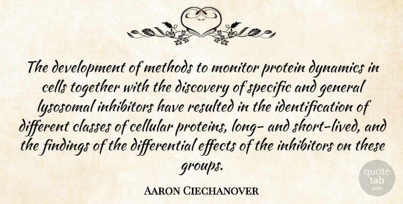 Aaron Ciechanover Quote About Cells, Classes, Dynamics, Effects, Methods: The Development Of Methods To...